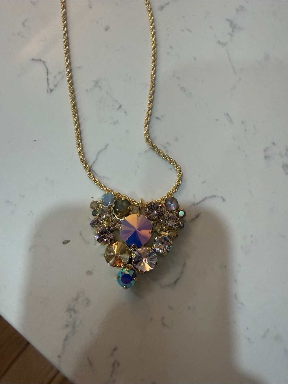 Sorrelli Gold Crystal Cluster Pendant Necklace - Iridescent Pink Accent